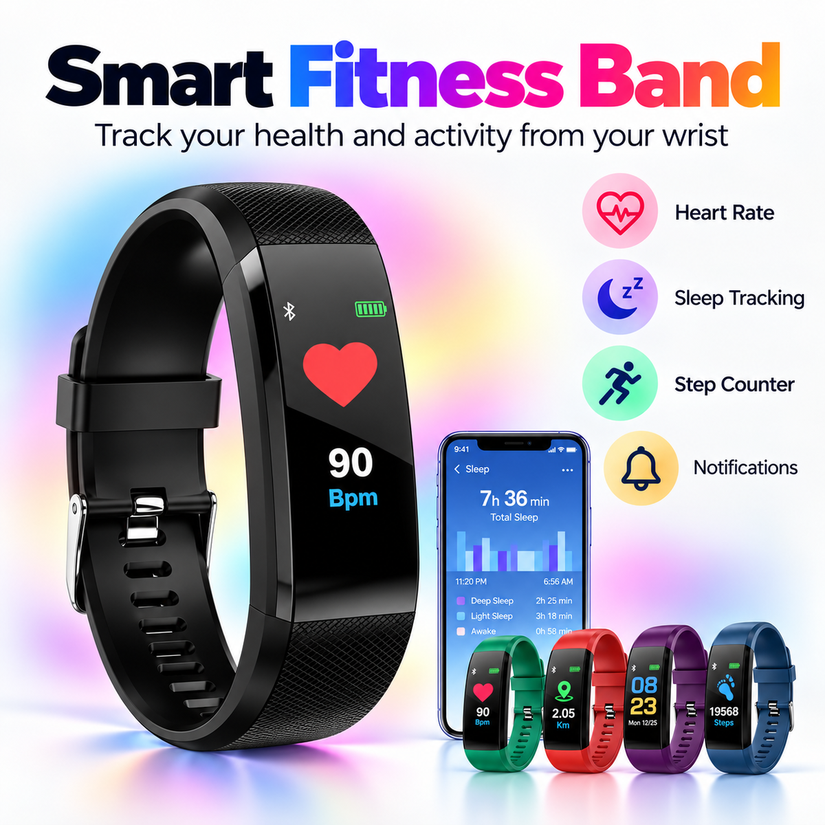 Pulsera Inteligente Fitness con Monitor de Ritmo Cardíaco